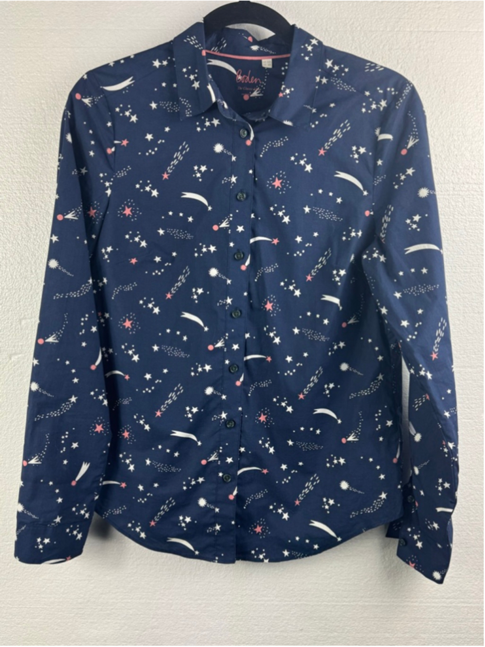 Boden Navy Star Print Button Down Shirt, Size 6